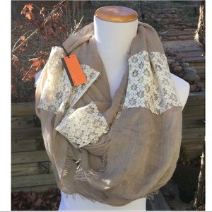 Evelyn K Lace Accent Taupe Loop Scarf